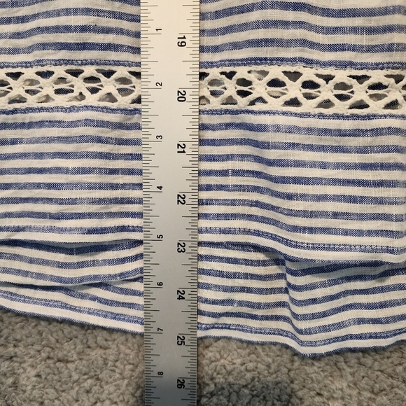 Chico's Blue White Striped Bell Sleeve Linen Blouse Top Crochet Boho Sz 1 Small - Picture 10 of 10